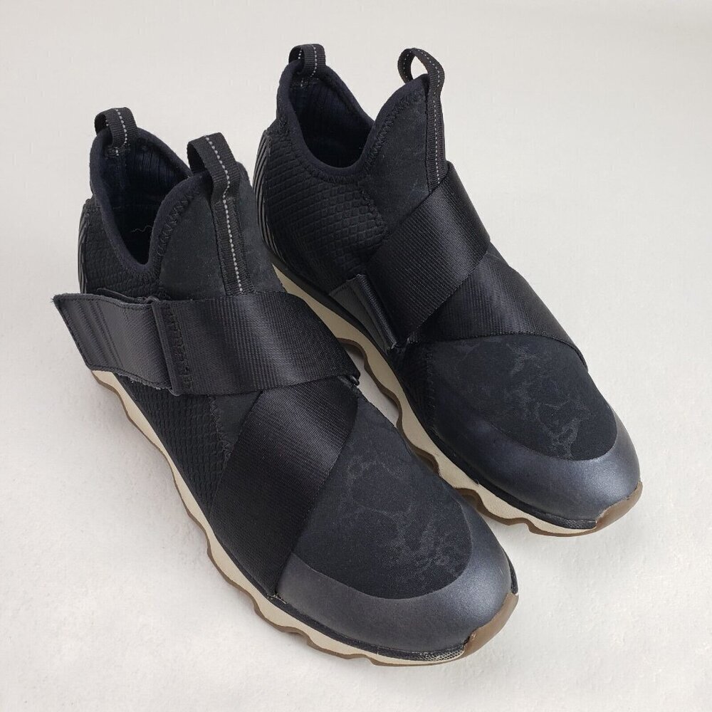 Sorel Kinetic Sneak Womens 9.5 Black Hook & Loop Strappy Sneaker Slip On Shoe